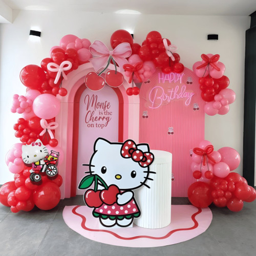 Набор 115 шариков для арки фотозоны Hello Kitty Кремовые сны Китти Розовый и красный